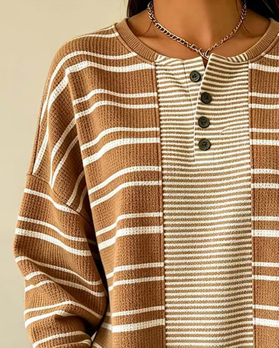 Sweatshirt Stripet Patchwork Lang Erme Henley