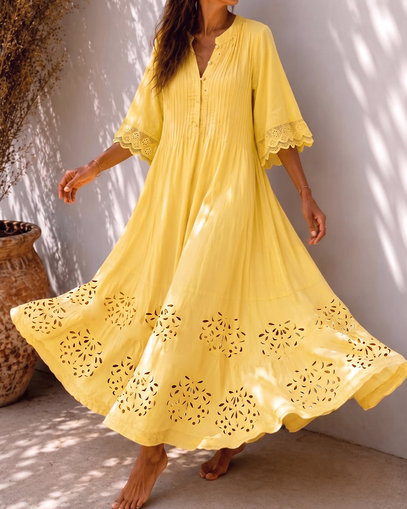 Kjole V-Hals Ruffle Rynket