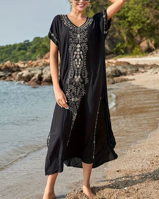 Kjole Etnisk Stil Retro Kortermet