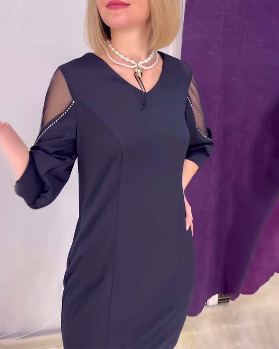 Kjole Halværmet V-hals Rhinestone Sømsøm