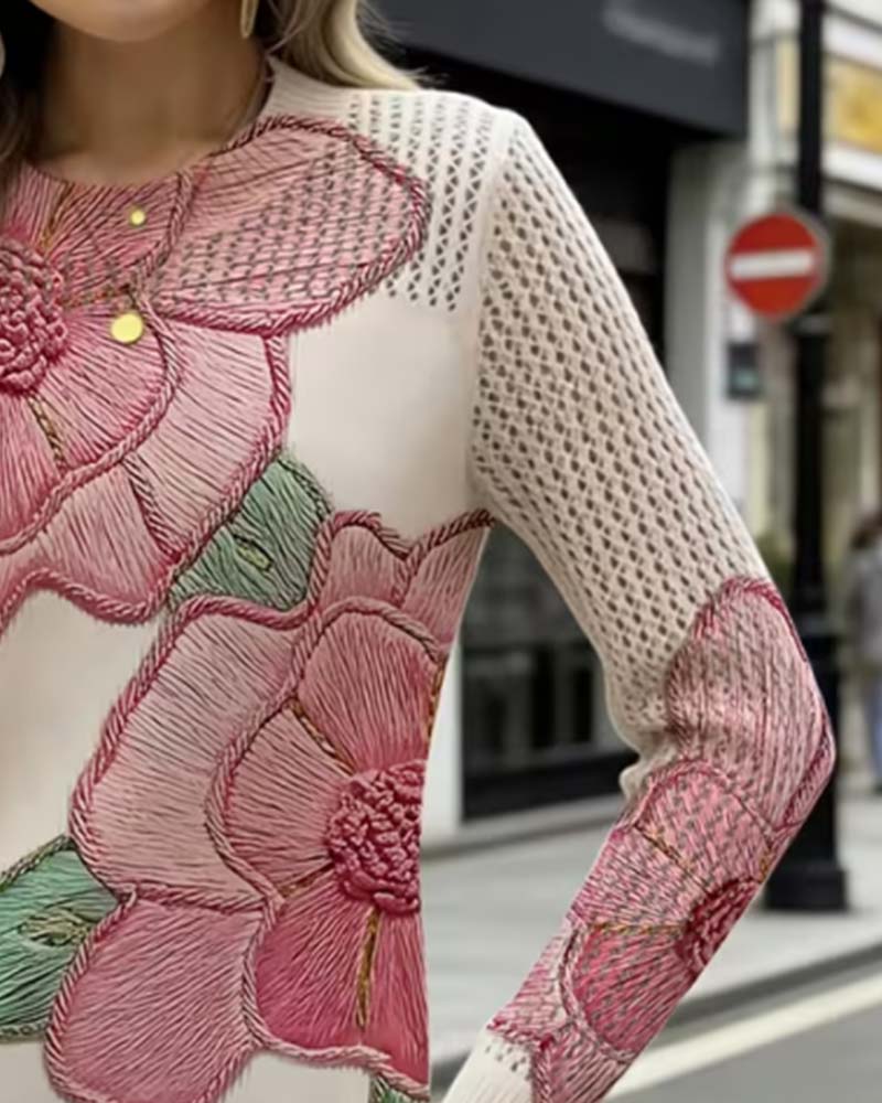 Pullover Blomstermønster Avslappnet Langermet