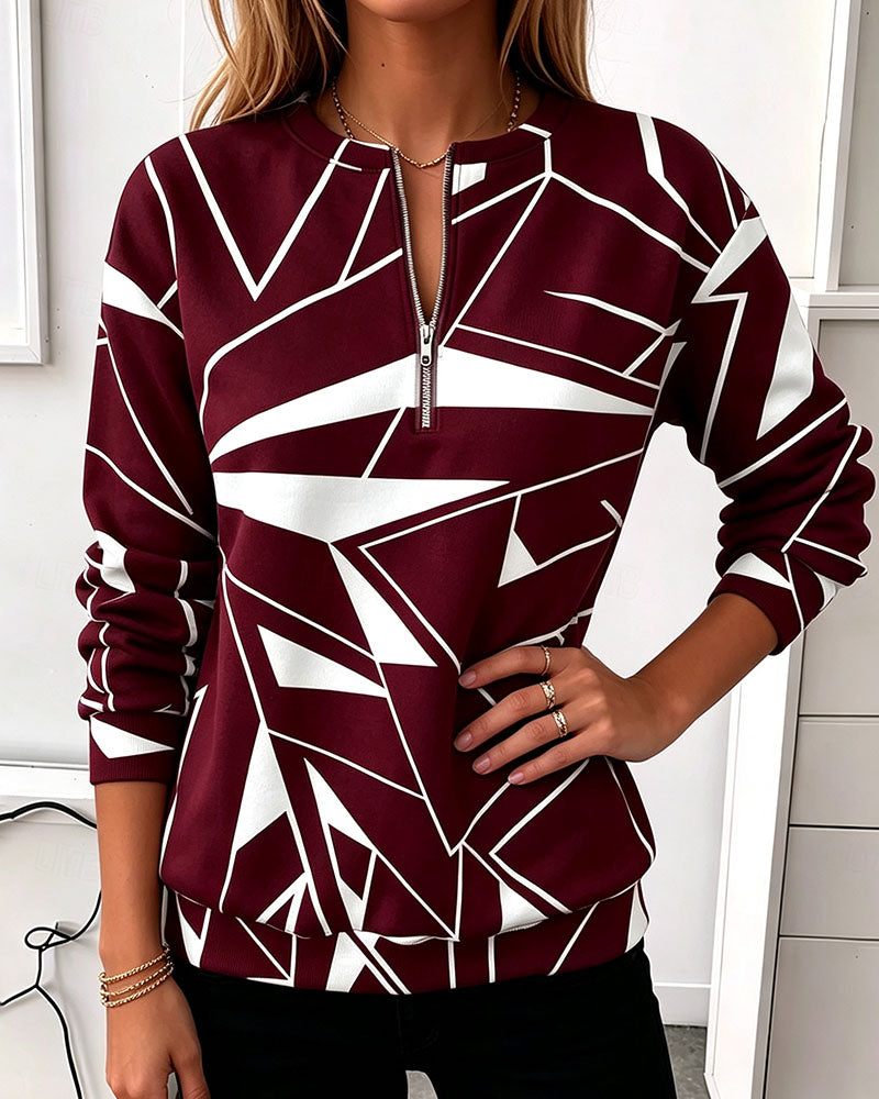 Sweatshirt Avslappet Glidelås Lang Erme