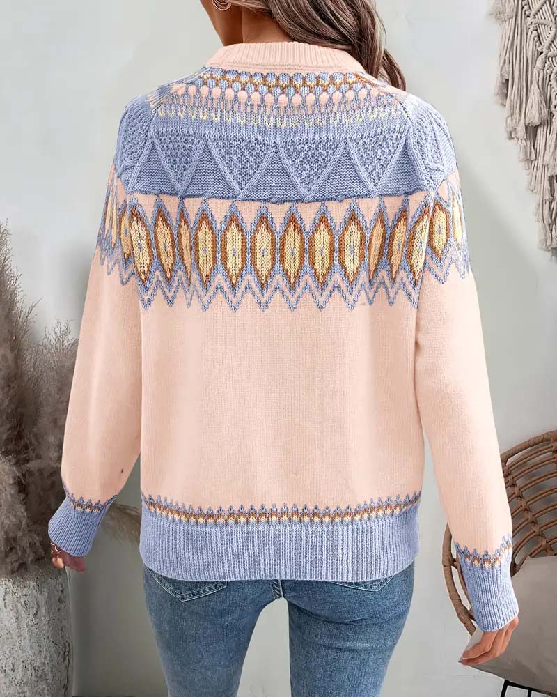 Flerfarget Løsstrikket Genser