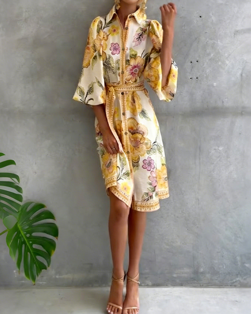 Kjole Fransk Lykt Erme Smal Krave Trykt