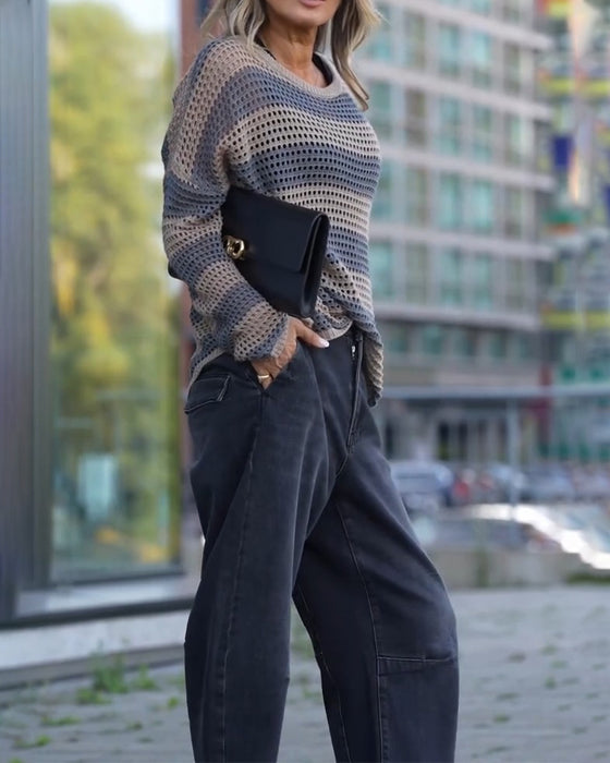 Pullover Stripe Utskjæring Strikket