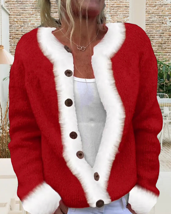 Kontrastfarget Moteriktig Langermet Cardigan