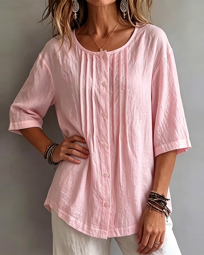 Bluse Avslappet Enfarget Halvermer