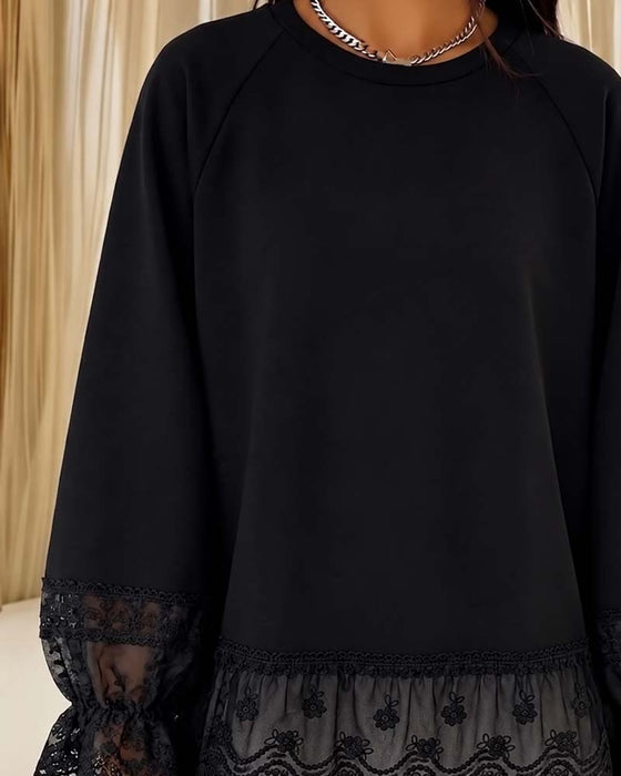Bluse Patchwork Lang Erme Rundhalset