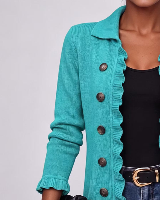 Cardigan Jakkeslag Ruffle Knapp
