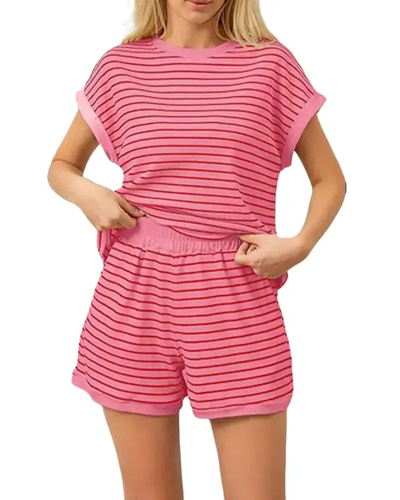 Sett Stripet Kortermede Shorts