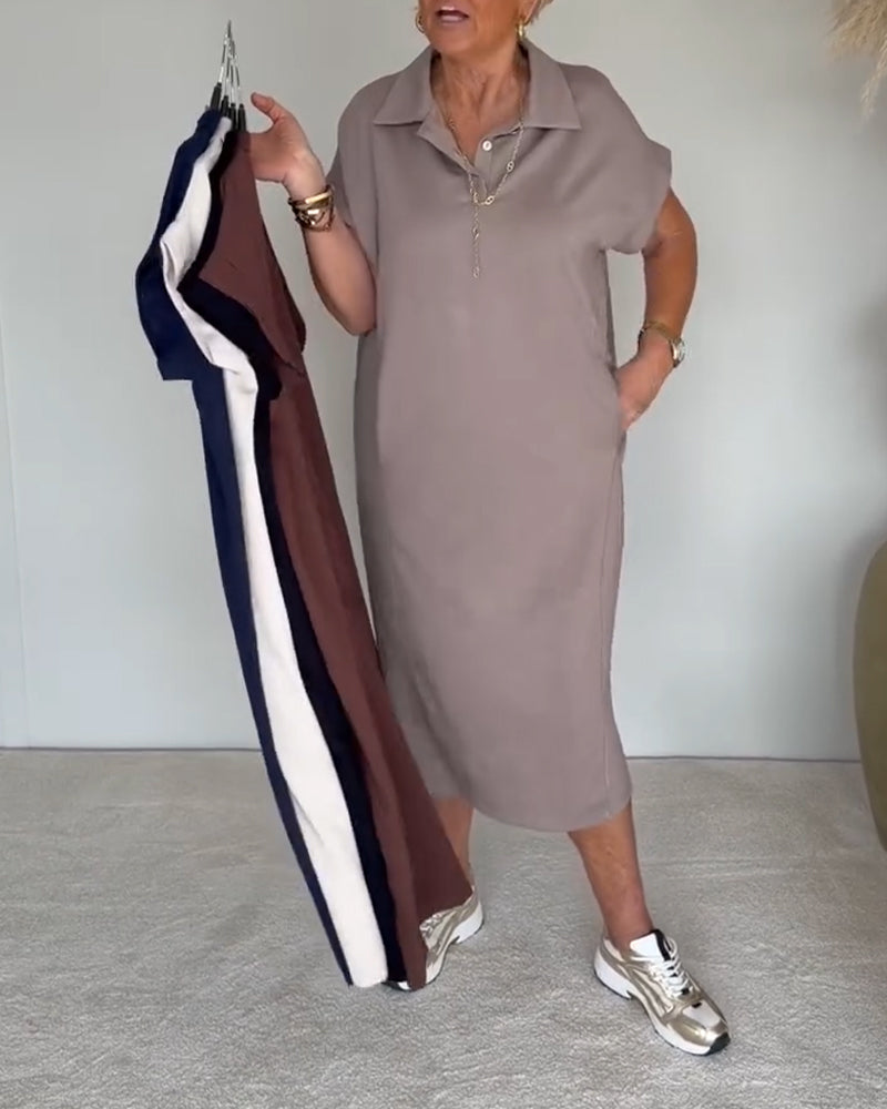 Kjole Casual Løs Polokrage