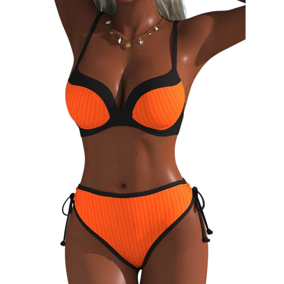 Bikini Kontrastfarge Push-Up Snøre