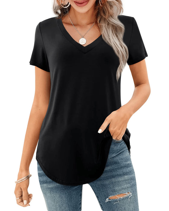 T-Shirt Uregelmessig V-Hals Casual