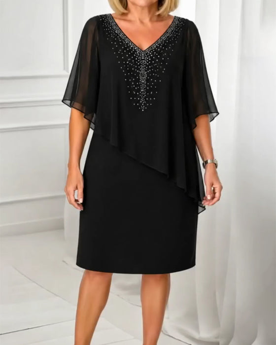 Kjole Avslappet V-Hals Rhinestone