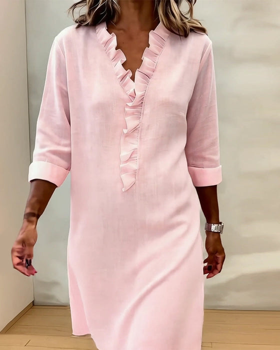 Kjole Rysjet V-Hals Ensfarget