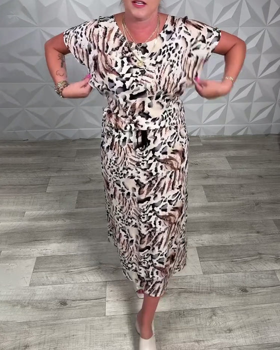 Kjole Rund Hals Sebraprint