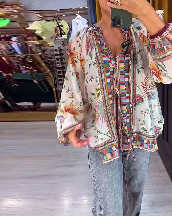 Bluse Sexig V-hals Mønster