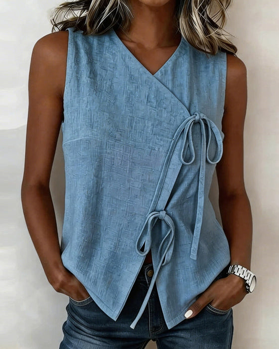 Bluse V-Hals Ermeløs Kors Vest