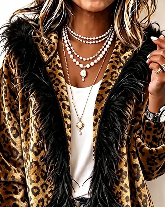 Kåpe Leopardmønster Plysj Hetting