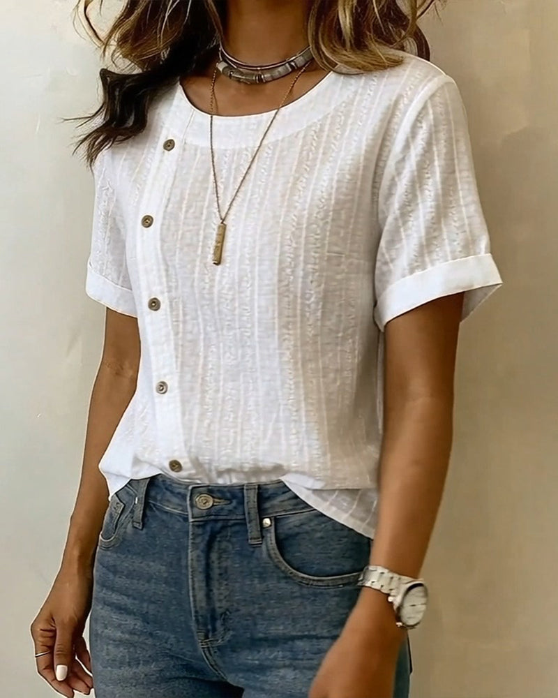 Bluse Diagonal Knapp Kort Erme