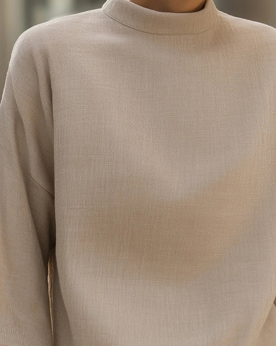 Bluse Ståkrage Trekvart Erme Solid