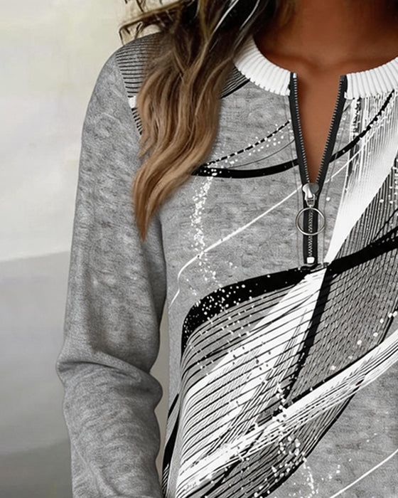 Sweatshirt Rund Hals Glidelås Linje Lang Erme