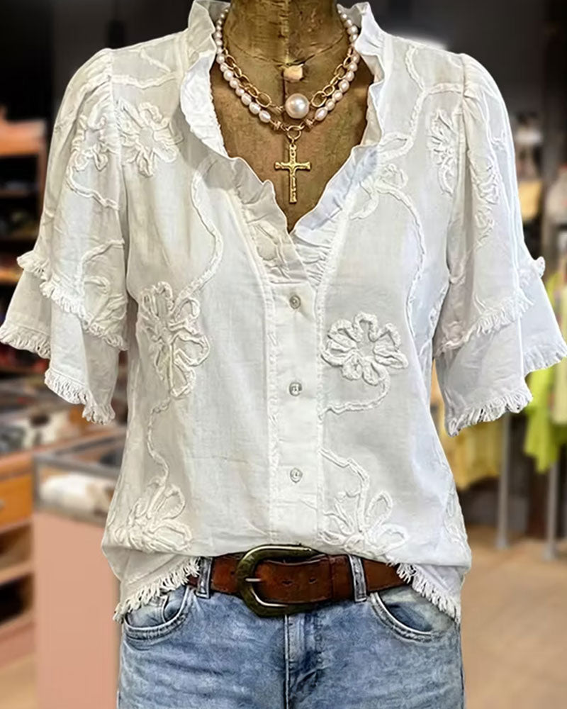 Bluse Frynset Kant Pufferme