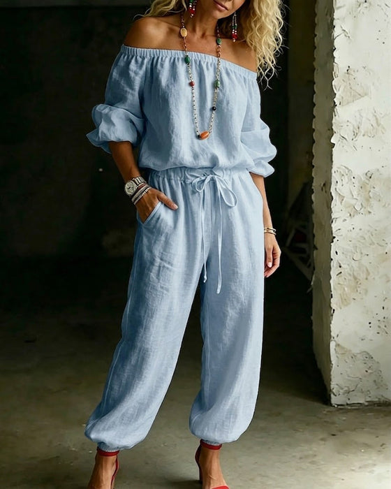 Jumpsuit Off-Shoulder Knyt Midje Innsnørt Midje