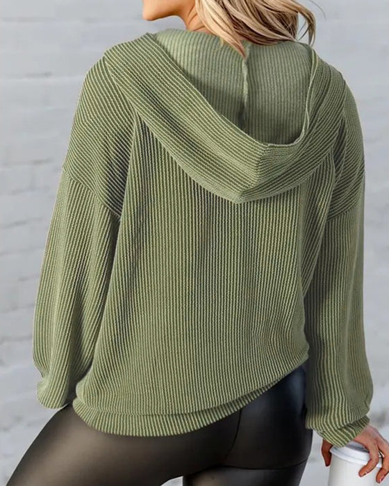 Sweatshirt Med Hette Stripete Lomme Løs