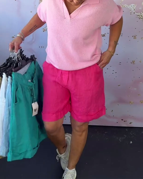 Shorts Ensfarget Bomull Og Lin Avslappet