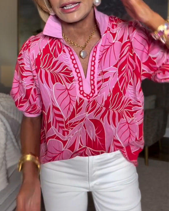 Skjorte Puff Erme Trykk Peter Pan Krage