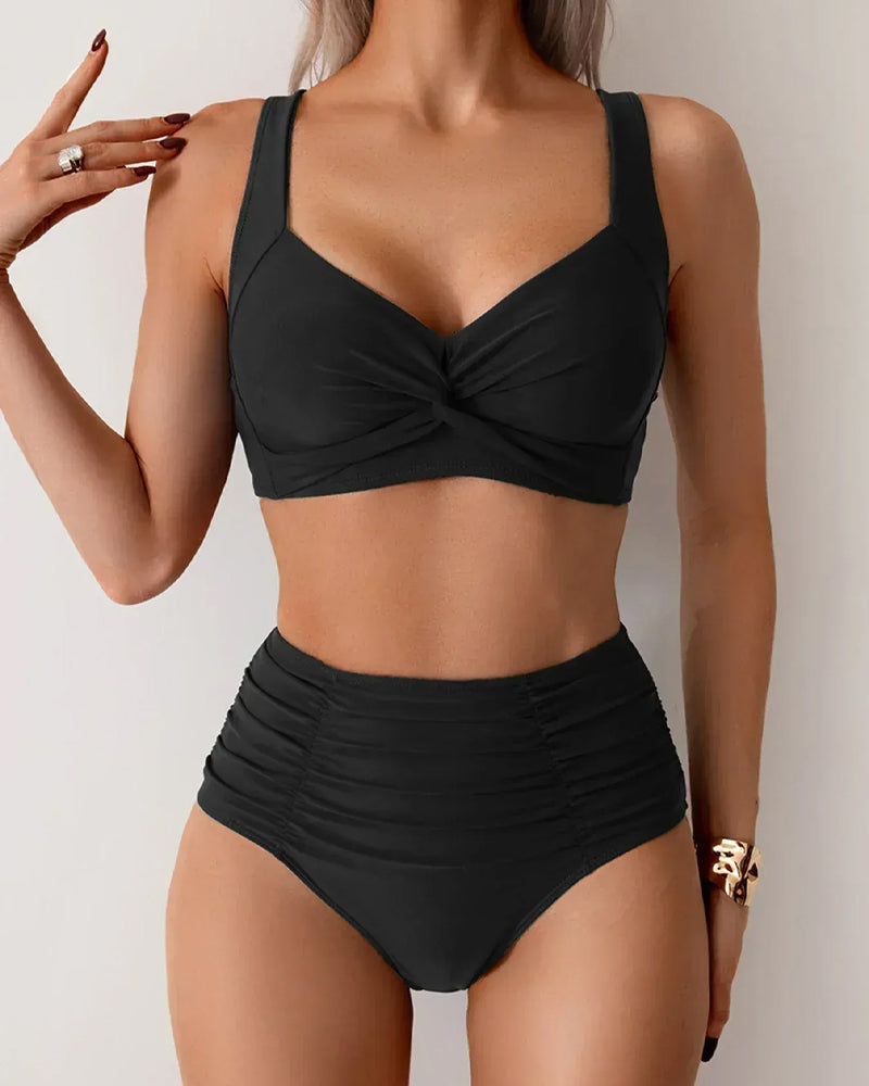Bikini Ensfarget Knute Høy Midje Sexy
