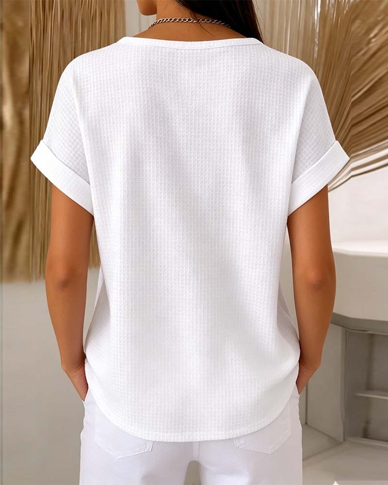 T-Shirt Rund Hals Knapp Vaffel