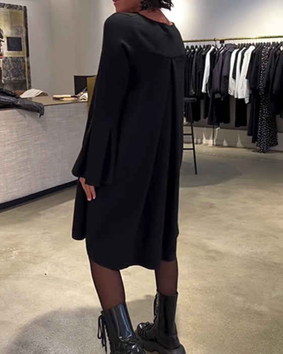 Kjole Ensfarget Flare Erm Rysjet