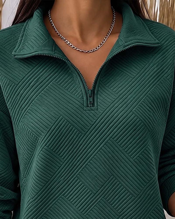 Sweatshirt Ensfarget Halv Glidelås Jakkeslagkrage
