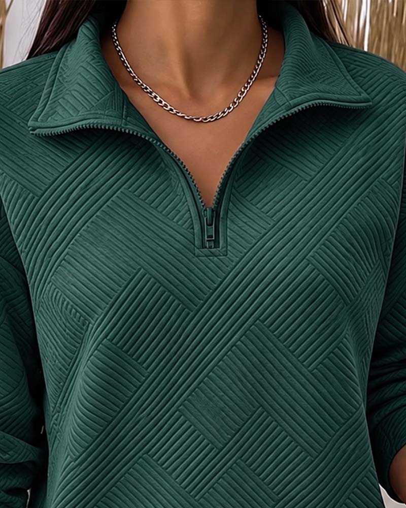 Sweatshirt Ensfarget Halv Glidelås Jakkeslagkrage