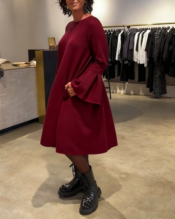 Kjole Ensfarget Flare Erm Rysjet