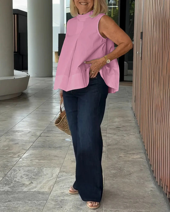 Bluse Ermeløs Ensfarget Enkel