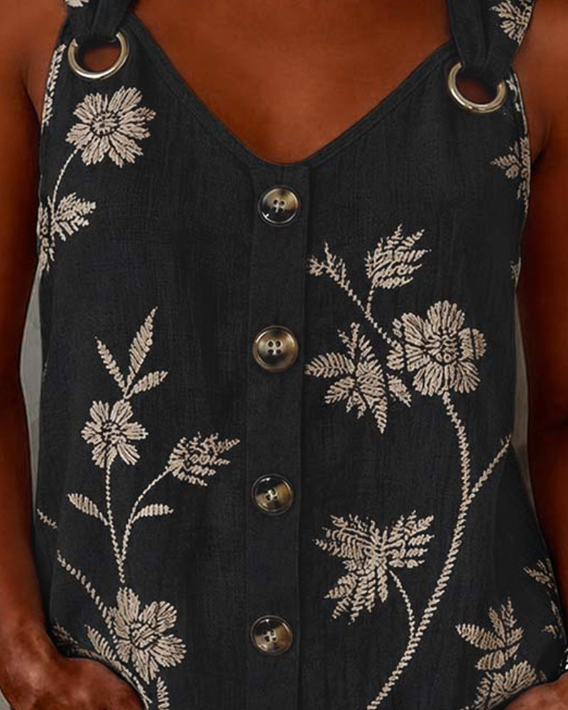 Tank Top Blomstret Kamisol Metall Ring