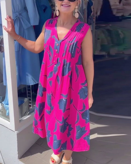 Kjole V-Hals Ermeløs Trykt