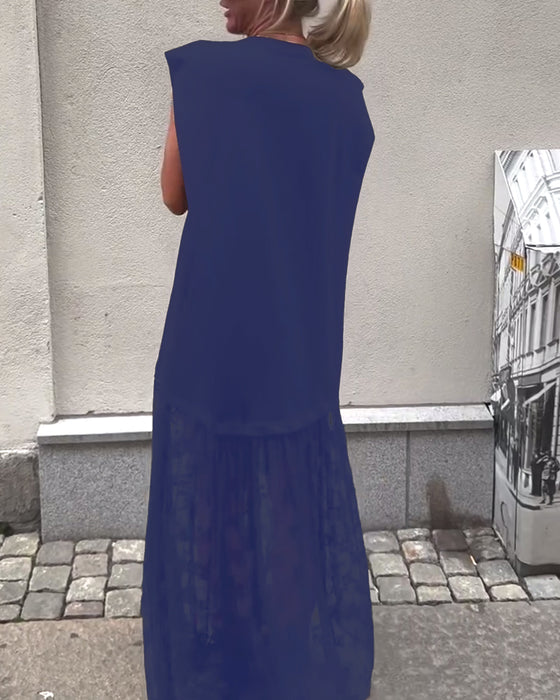 Ermeløs Mesh Patchwork Kjole