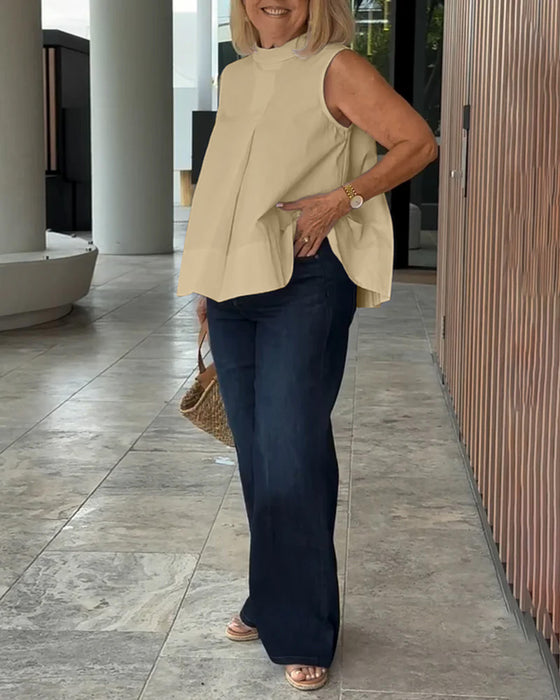 Bluse Ermeløs Ensfarget Enkel