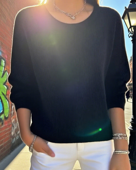 Genser Ensfarget Rund Hals Dropped Shoulders