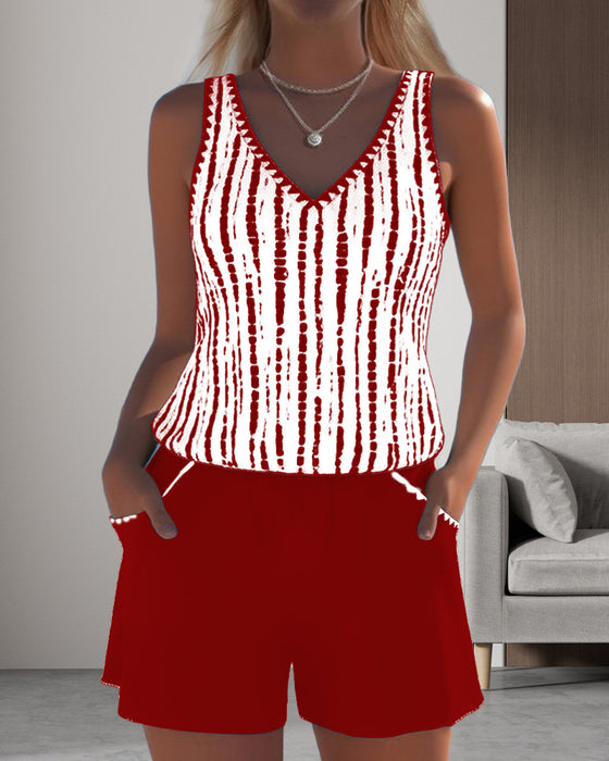 Badedrakt med trykk og lommer, avslappet v-hals