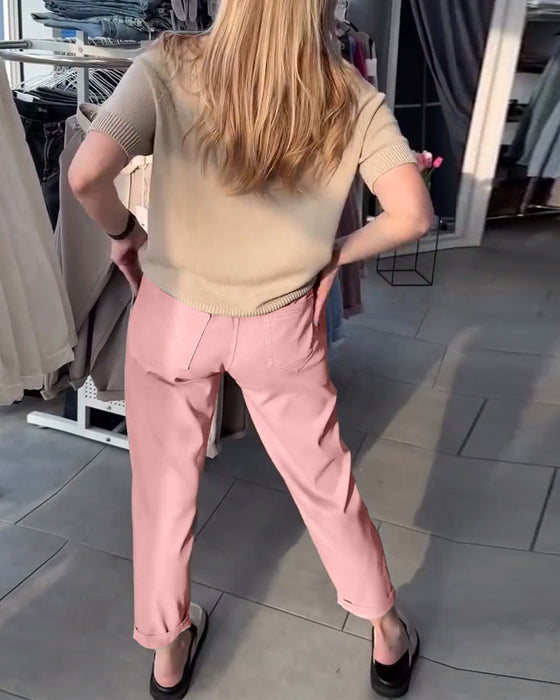 Bukser Ensfarget Casual Rett