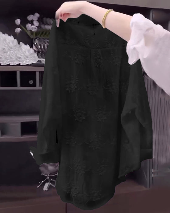 Skjorte Ensfarget Brodert Dropped Shoulder