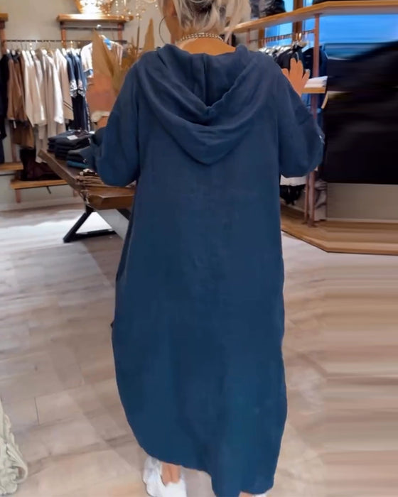 Kjole Med Hette Langermet Løs