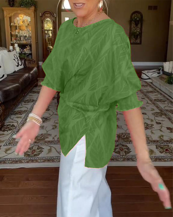 Bluse Rund Hals Løs Trykk