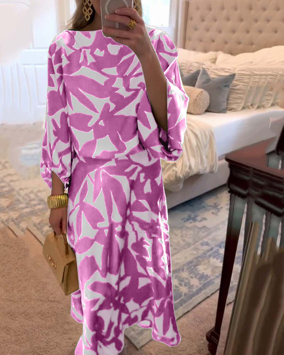 Sett Kjole Avslappet Trykt Lykt Ermer Temperament