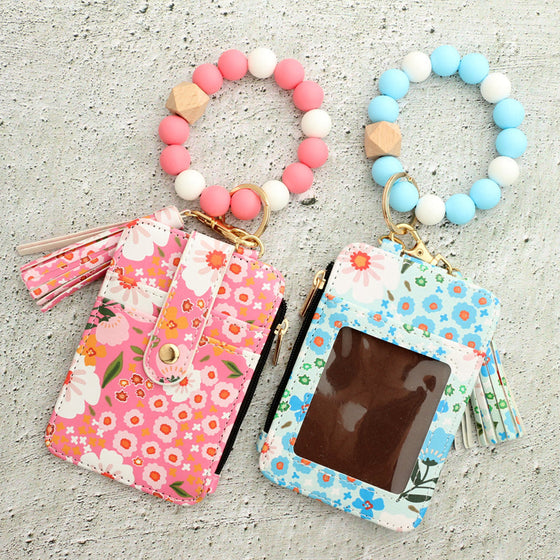Liten Lommebok I Blomsterlær Med Nøkkelring Og Armbånd